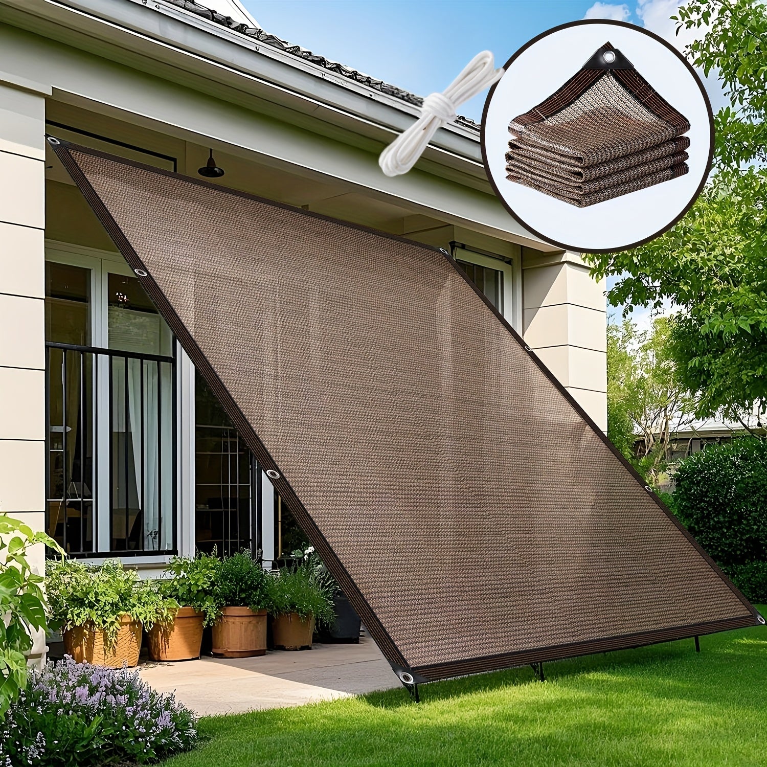 Coffee-colored Sunshade Net - Specifically Designed for Gardens, Terraces, Plant Sunshades, Greenhouses, And Outdoor Pergolas. It Provides Sun Protection And Blocks Ultraviolet Rays. Durable And Easy to Install, It Is Also Suitable for Scenarios