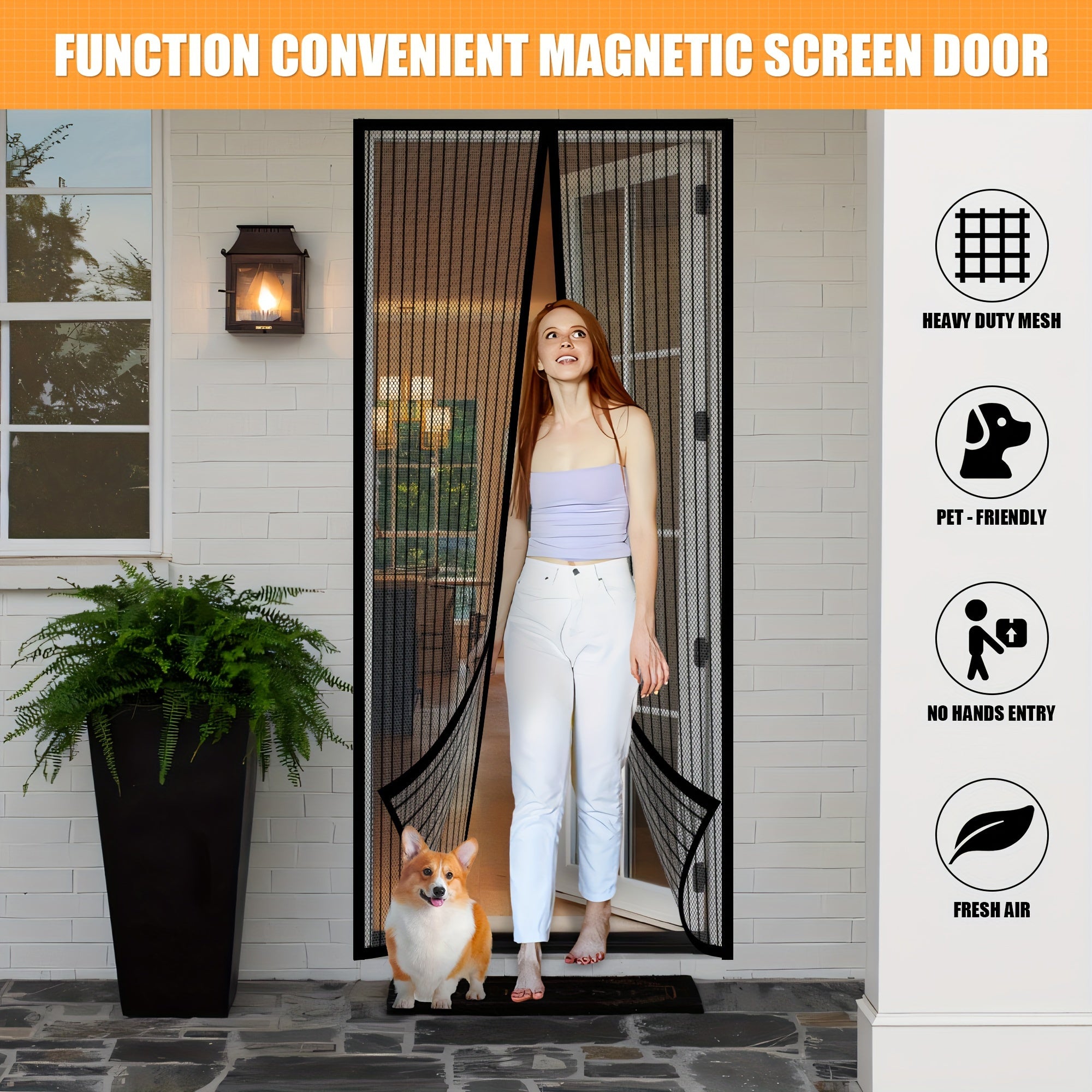 Heavy-Duty Magnetic Screen Door - Self-Sealing, Hands-Free Mesh Insect Screen, Pet and Child Friendly, Installs with Magnetic Strips, Durable Nylon Material, Bohemian Style, Hand Wash Only, Insect Barrier Door | Mesh Partition Door | Durable Nylon